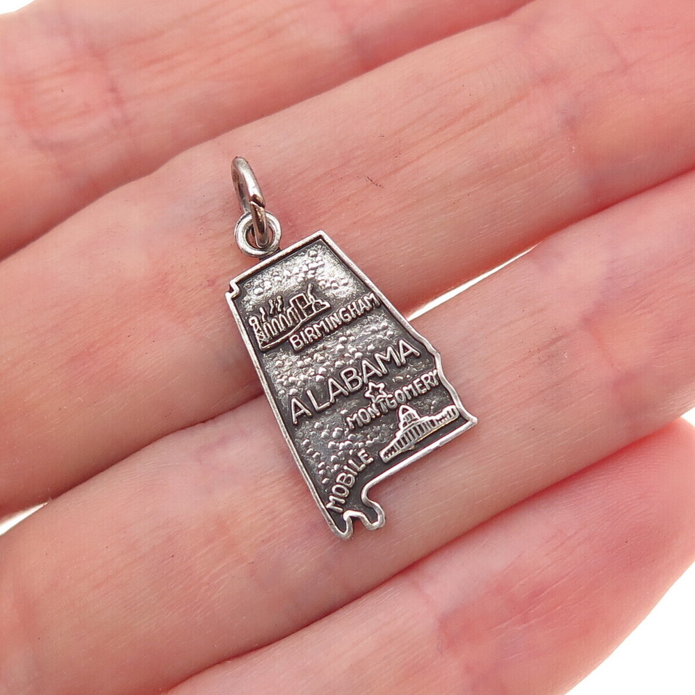 French & Franklin 925 Sterling Silver Vintage Alabama State Map Charm Pendant